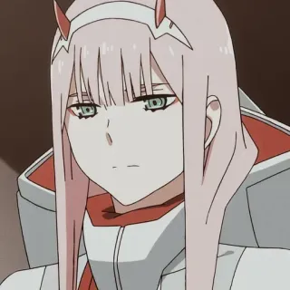 🙄 Zero Two Darling in the Franxx Anime, Zero Two, Darling in the Franxx, rambut merah muda, tanduk, karakter telegram sticker