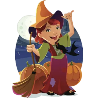 🦇 strega, halloween, luna, zucca, pipistrello telegram sticker
