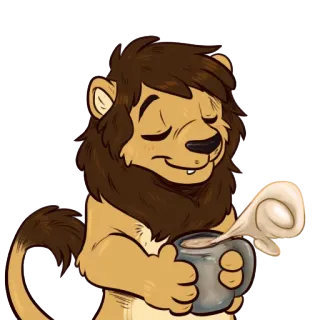 ☕ león, café, té, taza, animal, mamífero, dibujo animado telegram sticker