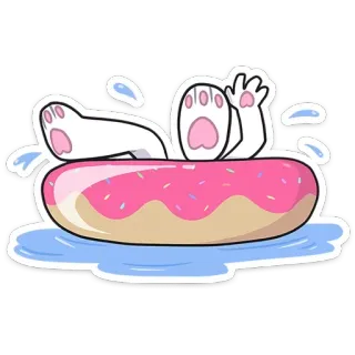 🍩 cat, donut, swimming, pool, relaxation, cartoon telegram sticker