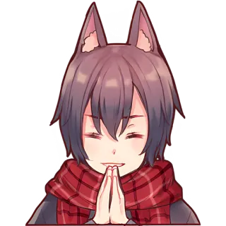 🥹 アニメ, 女の子, マフラー, 狼, かわいい, 耳 whatsapp sticker