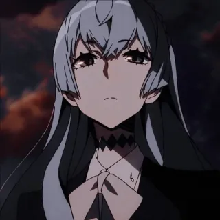 😕 Anime, fille, cheveux gris, collier ras du cou, sérieux telegram sticker
