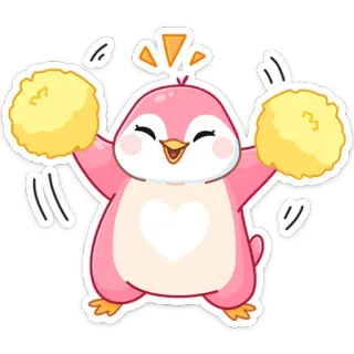 💃 penguin, cheerleader, cute, sticker, pom poms, pink, cartoon telegram sticker