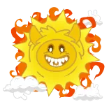 ☀️ zon, monster, cartoon, duivel, wolken, vuur, schattig, glimlachend whatsapp sticker
