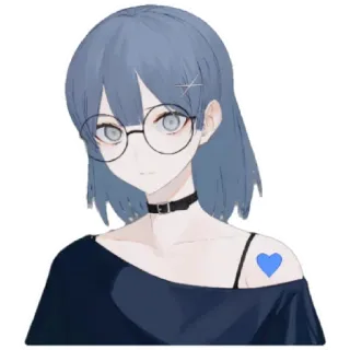 😁 anime, girl, blue hair, glasses, heart, cute telegram sticker