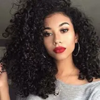 🙂 woman, curly hair, portrait, beauty, makeup, red lipstick, hoop earrings telegram sticker