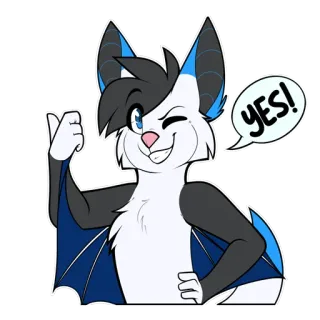 👍 YES! pipistrello, furry, cartone animato, animale, pollice in su, sì telegram sticker
