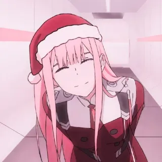 🍒 Zero Two Darling in the Franxx Anime, Mädchen, Zero Two, Weihnachten, Nikolausmütze, Pinke Haare telegram sticker