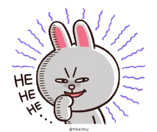 😈 HE HE HE coelho, desenho animado, animal, engraçado, fofo, Line Friends telegram sticker