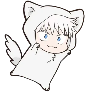 😏 Chibi, Anime, Mignon, Cheveux Blancs, Yeux Bleus, Costume Animal telegram sticker