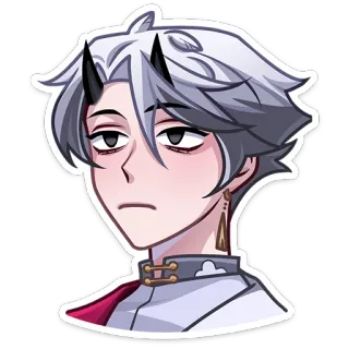 🙄 anime, sticker, demon, anime character, white hair, horns, tired telegram sticker