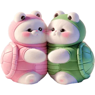 ☺️ mignon, tortue, chaton, animal, kawaii, rose, vert, adorable whatsapp sticker