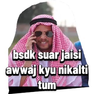 🔉 bsdk suar jaisi awwaj kyu nikalti tum menyinggung, penghinaan, kata kasar, hindi, pria, pakaian tradisional whatsapp sticker