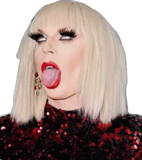 👅 drag queen, blonde, bouche ouverte, rouge à lèvres rouge, yeux révulsés, portrait telegram sticker