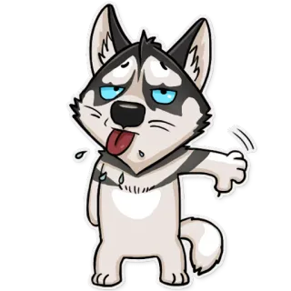 👎 dog, husky, cartoon, emoji, animal, sticker, tired, thumbs down whatsapp sticker