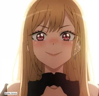 ☺️ Marin Kitagawa My Dress-Up Darling 애니메이션, 소녀, 미소, 귀여운, 볼터치, 귀걸이, 금발 telegram sticker