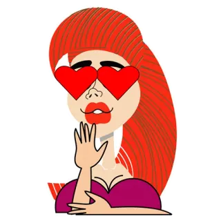 ❤ donna, cartone animato, amore, cuori, capelli rossi telegram sticker