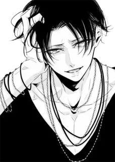 😅 anime, manga, art, illustration, portrait, man, monochrome telegram sticker