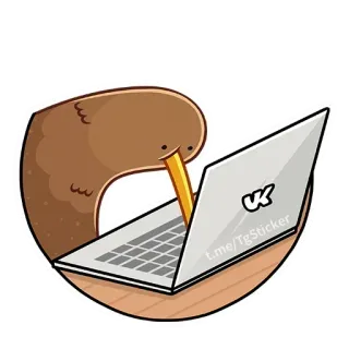 💻 t.me/TgSticker Burung kiwi, Laptop, Stiker Telegram, Binatang, Kartun telegram sticker