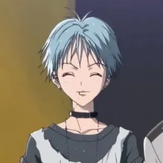 ☺ anime, nhân vật, tóc xanh, mỉm cười, bông tai telegram sticker