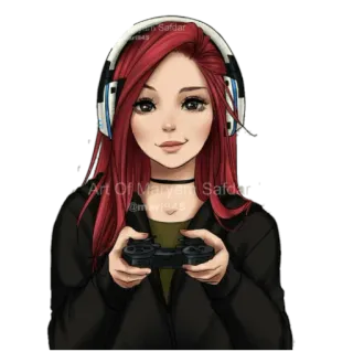 🎶 Art Of Maryem Safdar
@mary91945 gamer, cewek, controller, headphone, rambut merah, kartun, seni, gaming whatsapp sticker