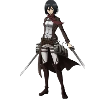 🗡 Mikasa Ackerman Attack on Titan Anime, Attack on Titan, Mikasa Ackerman, Zwaarden, Militair, Actie, Personage telegram sticker