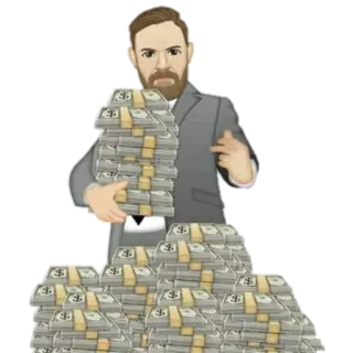 👑 деньги, успех, богатство, богатый, мультфильм, мужчина, стопки денег whatsapp sticker