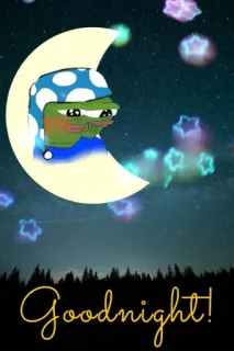 😴 Pepe the Frog Goodnight! pepe, rana, buenas noches, luna, estrellas, dormir, dibujos animados telegram sticker