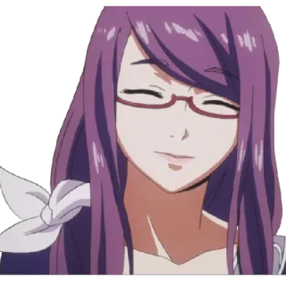 🙂 Rize Kamishiro Tokyo Ghoul Anime, Tokyo Ghoul, Rize Kamishiro, lila Haare, Brille, Lächeln telegram sticker