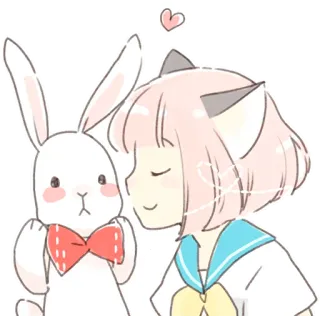 😘 menina anime, coelho, fofo, kawaii, amizade, desenho animado, adesivo telegram sticker