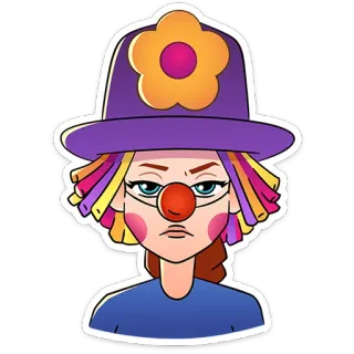 🤡 clown, arrabbiato, faccia, ritratto, cappello, donna, fiore telegram sticker