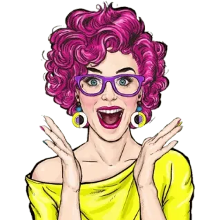 🤗 Frau, pinke Haare, Cartoon, aufgeregt, fröhlich, Mädchen, Porträt telegram sticker