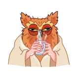 😃 gufo, caffè, assonnato, cartone animato, animale telegram sticker