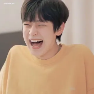 🧅 man, laughing, joyful, portrait, person, happy, yellow shirt, smile telegram sticker