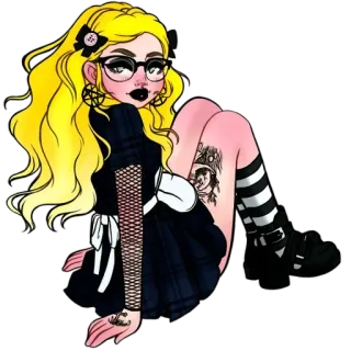 🤓 goth, ragazza, bionda, cartone animato, emo, illustrazione, adesivo telegram sticker