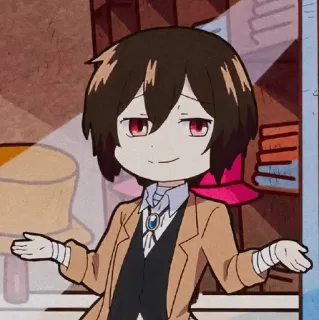🥐 Osamu Dazai Bungou Stray Dogs Anime, Chibi, Osamu Dazai, Bungo Stray Dogs, Schulterzucken, Charakter whatsapp sticker