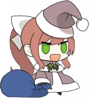 💚 Monika Doki Doki Literature Club! anime, christmas, chibi, santa hat, cute, doki doki literature club telegram sticker