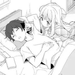 🖤 アニメ, カップル, 睡眠, ベッド, 漫画 telegram sticker