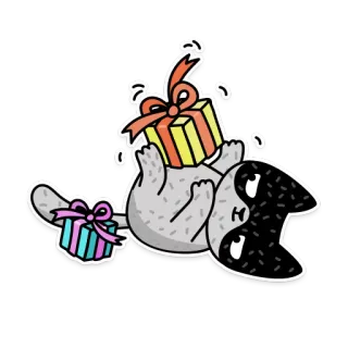 😆 고양이, 선물, 선물, 축하, 만화, 스티커 telegram sticker