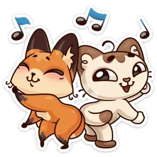 🎼 volpe, gatto, ballo, musica, carino, animali telegram sticker