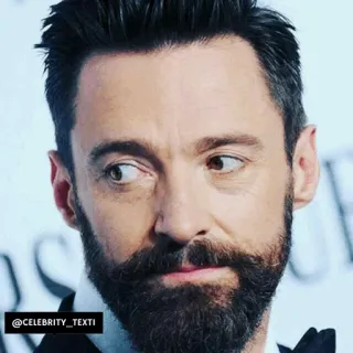 😒 Hugh Jackman @CELEBRITY_TEXTI selebriti, aktor, potret, hugh jackman, pria, berjenggot, pria telegram sticker