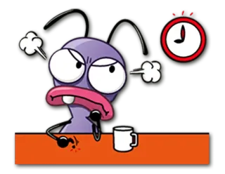 🕒 Dibujo animado, Monstruo, Enojado, Reloj, Café, Mañana, Estrés telegram sticker