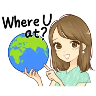 🌏 Where U at? girl, anime style, globe, earth, location, asking, searching, cute telegram sticker