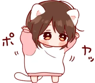 💭 ポ カッ Аниме, Каваий, Кошачьи ушки, Чиби, Милый, Наклейка telegram sticker