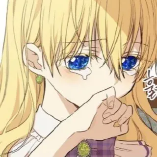 💫 chica anime, llorando, pelo rubio, ojos azules, triste, personaje telegram sticker