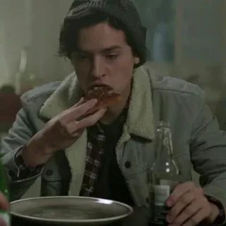 🥀 man, eating, pizza, person, beanie, casual, indoors telegram sticker