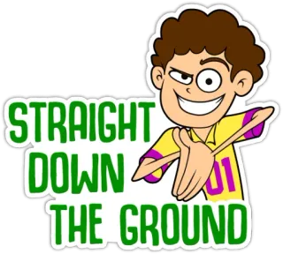 👇 STRAIGHT DOWN THE GROUND cartoon, text, boy, illustration telegram sticker