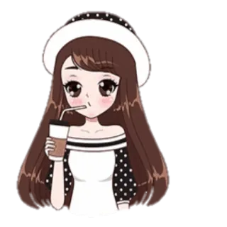🍹 Desenho animado, Anime, Garota, Bebida, Café, Bonito telegram sticker