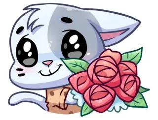 💐 kat, kitten, bloemen, rozen, schattig, kawaii, cartoon, sticker telegram sticker