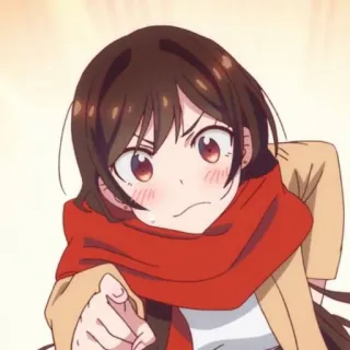 🍓 anime, desenho animado, menina, apontando, cachecol, fofa telegram sticker